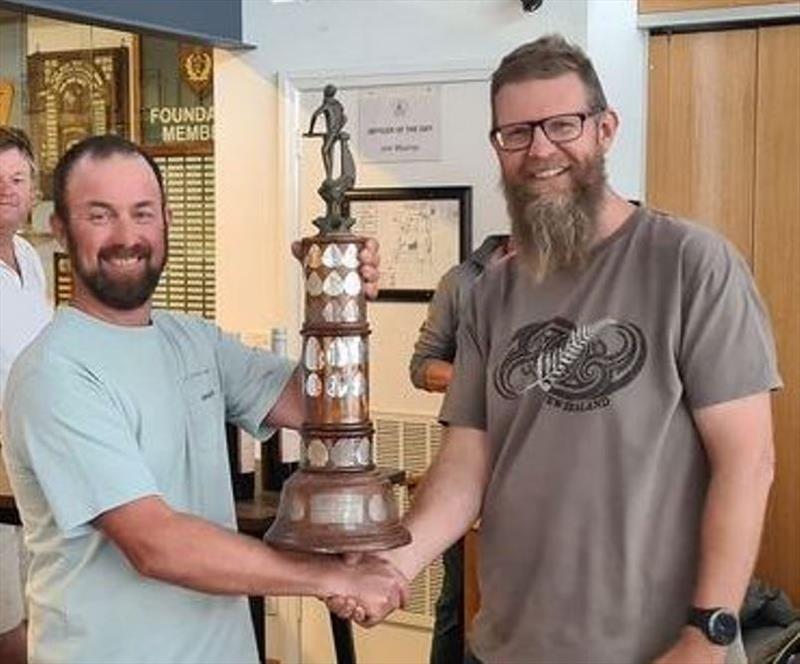 Mark Henger and Matt Bismark were awarded the Australian International Flying Dutchman 2023 Championship trophy, after winning the national title regatta in Corio Bay, Geelong, in early February photo copyright Royal Geelong Yacht Club taken at Royal Geelong Yacht Club and featuring the Flying Dutchman class