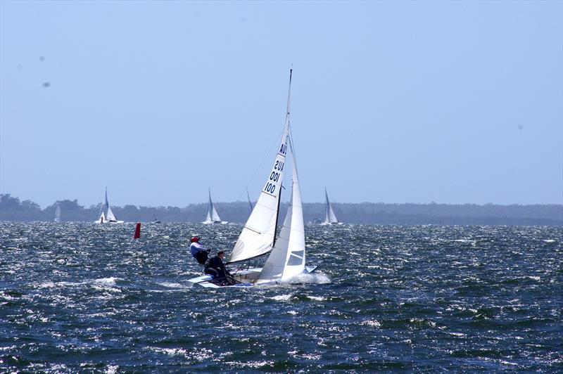 Matt Draper and Thomas Stuchbery on Freight Train AUS001 hike after the leeward gate rounding in race four of the Flying Dutchman 2026 Australian Championship - photo © Jeanette Severs