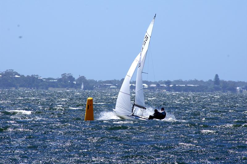 Ian McCrossin and Peter Bevis accelerate in Lupicus 60 AUS33 after achieving the leeward mark in the first leg of race five, for the Flying Dutchman 2026 Australian championship - photo © Jeanette Severs