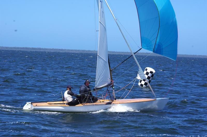 Rafe Heale and Tom Watson on Power AUS7 cross the finish line first in race five of the Flying Dutchman 2026 Australian championship regatta - photo © Jeanette Severs