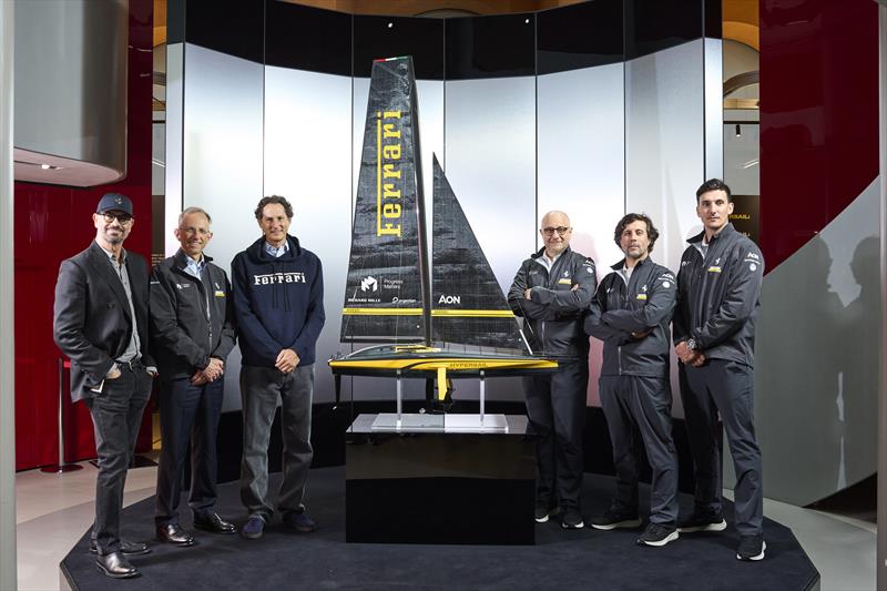 Ferrari reveals the Hypersail livery (l-r) Flavio Manzoni, Benedetto Vigna, John Elkann, Matteo Lanzavecchia, Guglielmo Ribigini, Enrico Voltolini - photo © Ferrari