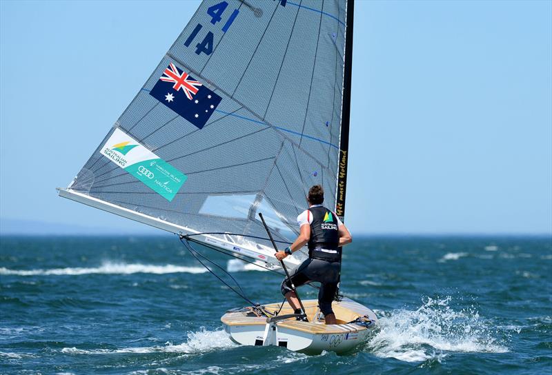 Jake Lilley (AUS) on day 1 of ISAF Sailing World Cup Melbourne photo copyright Sport the library taken at Sandringham Yacht Club and featuring the Finn class