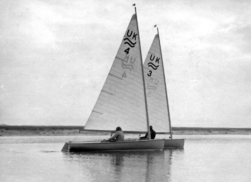 Charles Currey and 'Pepe' Stratton practicing in their new 'Tormentor' Finns at Lymington. Amazingly, some of these very early hulls still exist! - photo © Stratton collection / BFA