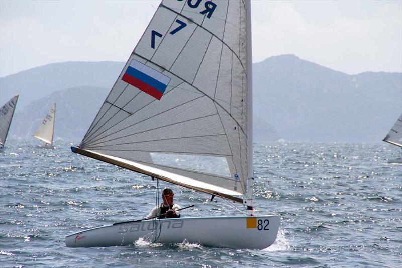 Vladimir Krutskikh on day 1 of the Finn World Masters at Kavala photo copyright Mariya Abashkin taken at Nautical Club of Kavala and featuring the Finn class