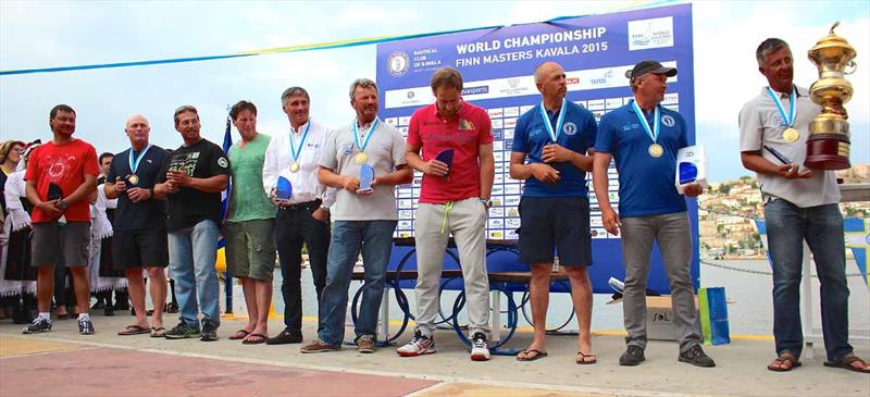 Top ten of the Finn World Masters at Kavala photo copyright Robert Deaves taken at Nautical Club of Kavala and featuring the Finn class