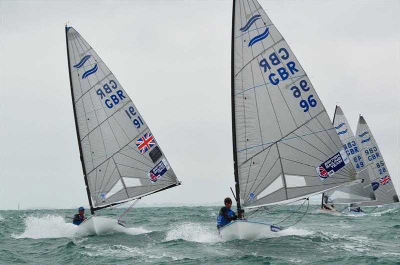 Hector Simpson and Ben Cornish on day 3 of the British Open Finn Nationals at Hayling Island photo copyright Richard Beasley taken at Hayling Island Sailing Club and featuring the Finn class