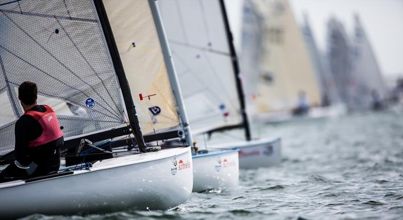 Finn fleet on day 3 of Sailing World Cup Miami photo copyright Pedro Martinez / Sailing Energy taken at Coconut Grove Sailing Club and featuring the Finn class