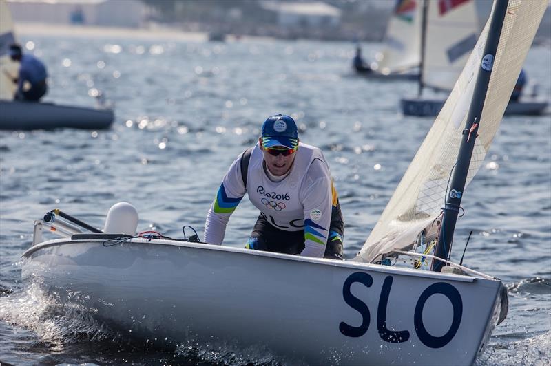 Slovenia's Vasilij Zbogar on day 2 at the Rio 2016 Olympic Sailing Competition photo copyright Sailing Energy / World Sailing taken at  and featuring the Finn class