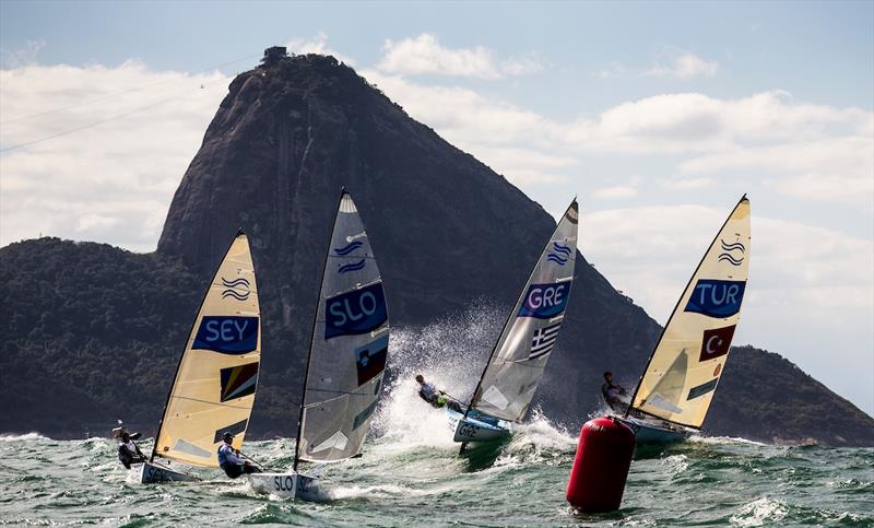 Finn racing on day 4 of the Rio 2016 Olympic Sailing Competition photo copyright Sailing Energy / World Sailing taken at  and featuring the Finn class