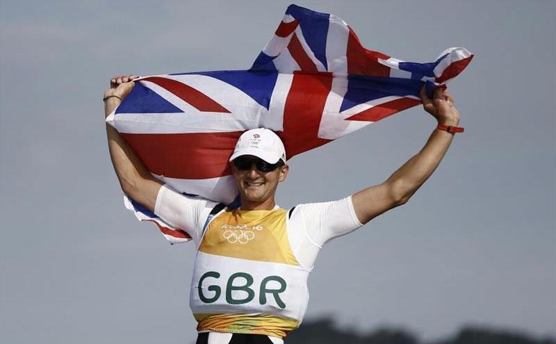 Giles Scott flies the GBR flag in the Finn class at the Rio 2016 Olympic Sailing Competition - photo © Sailing Energy / World Sailing