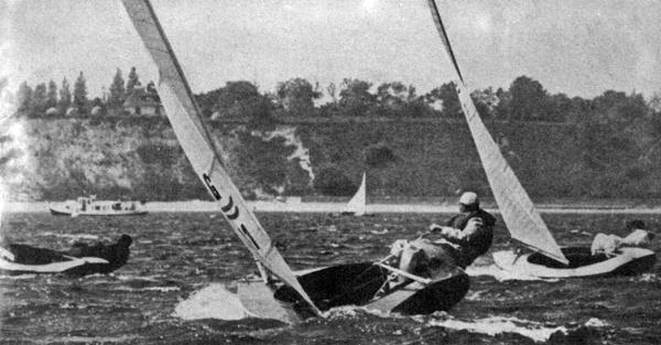 Paul Elvström (left of picture) demonstrates how to sail flat photo copyright IFA taken at  and featuring the Finn class