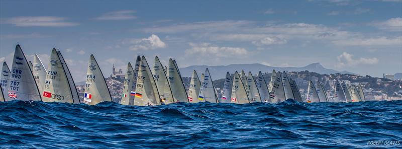 The fleet during the Finn Europeans in Marseille photo copyright Robert Deaves taken at Yachting Club De La Pointe Rouge and featuring the Finn class
