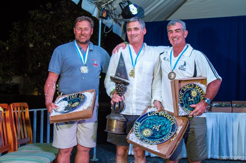 Grand Masters: 2. Michael Maier, CZE; 1. Laurent Hay, FRA; 3. Karl Purdie, NZL at the 2017 Finn World Masters in Barbados prize giving photo copyright Robert Deaves taken at Barbados Yacht Club and featuring the Finn class
