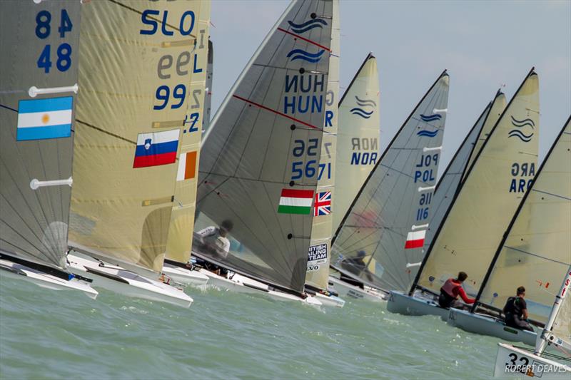 Race 2 start on day 1 of the 2017 U23 Finn Worlds at Lake Balaton - photo © Robert Deaves