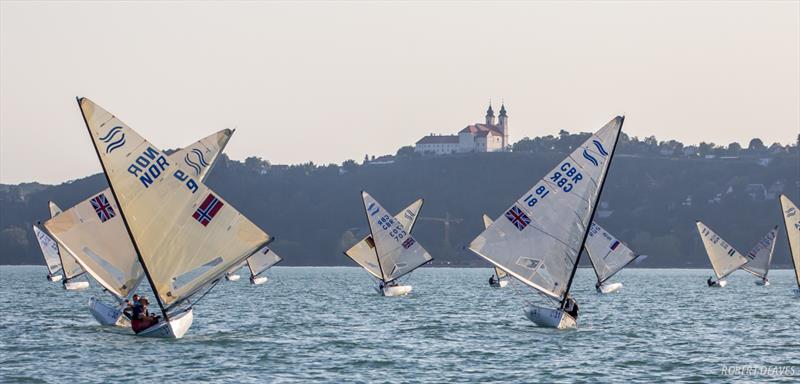 Race 6 on day 4 of the 2017 U23 Finn Worlds at Lake Balaton photo copyright Robert Deaves taken at MVM SE and featuring the Finn class