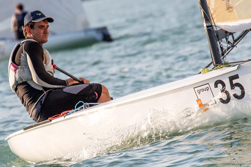 Fionn Lyden on day 4 of the 2017 U23 Finn Worlds at Lake Balaton photo copyright Robert Deaves taken at MVM SE and featuring the Finn class