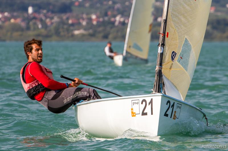 Santiago Falasca had a great day with a 5,6 on day 4 of the 2017 U23 Finn Worlds at Lake Balaton photo copyright Robert Deaves taken at MVM SE and featuring the Finn class