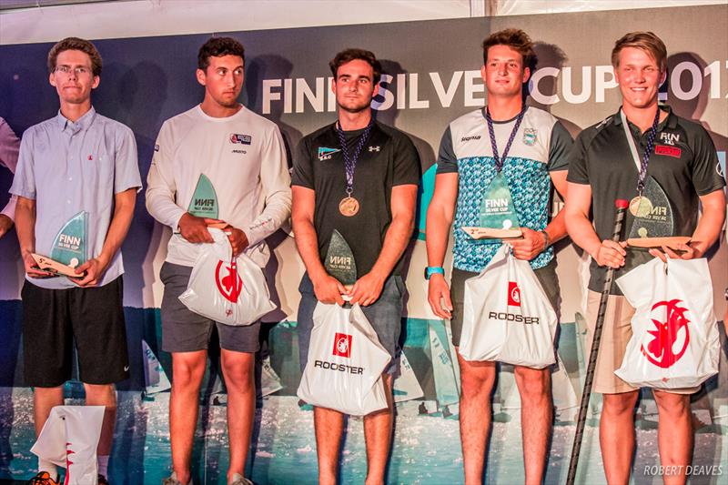 Top five, left to right, at the 2017 U23 Finn Worlds at Lake Balaton - photo © Robert Deaves