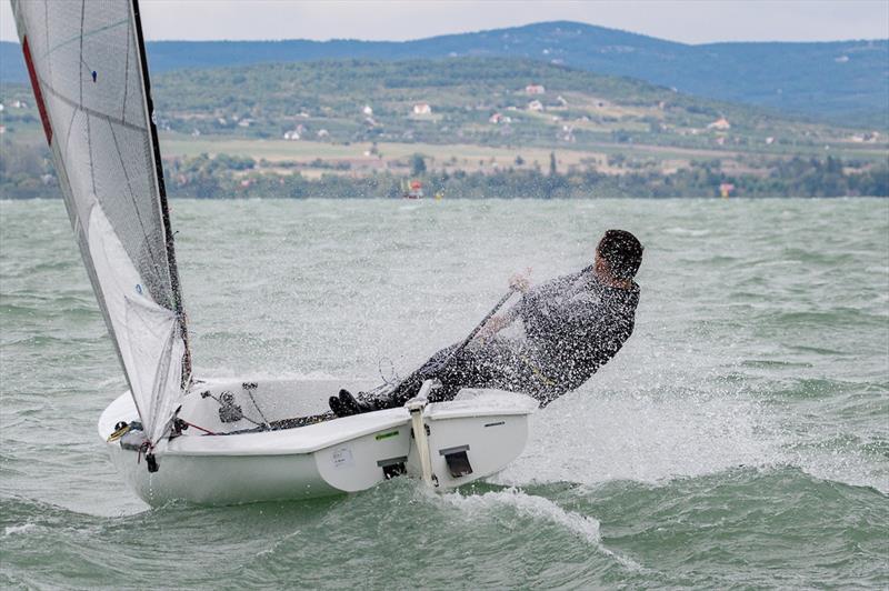 A windy practice race ahead of the 2017 Opel Finn Gold Cup on Lake Balaton photo copyright Cserta Gabor / Spartacus Sailing Club taken at Spartacus Sailing Club and featuring the Finn class