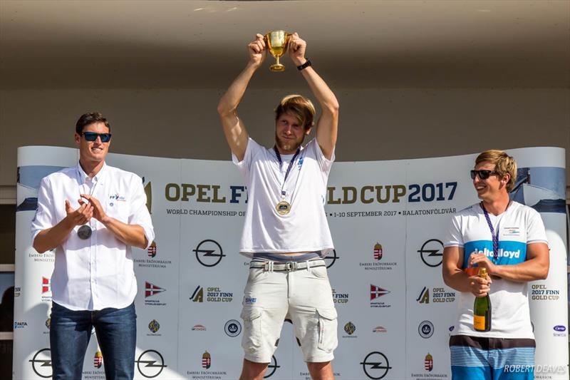 (l-r) Jonathan Lobert, Max Salminen, Nicholas Heiner at the 2017 Opel Finn Gold Cup at Lake Balaton - photo © Robert Deaves