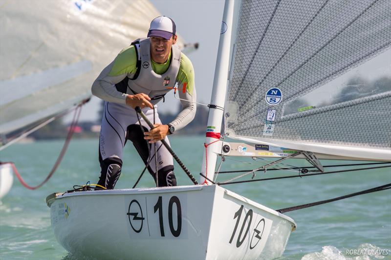 Zsombor Berecz during the 2017 Opel Finn Gold Cup Medal Race at Lake Balaton photo copyright Robert Deaves taken at Spartacus Sailing Club and featuring the Finn class