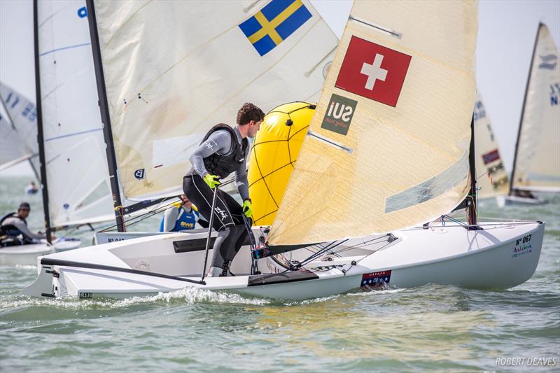 Nils Theuninck on day 2 of the Finn Europeans in Cádiz, Spain photo copyright Robert Deaves taken at  and featuring the Finn class