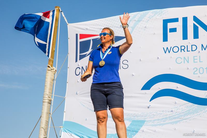 Tina Sperl at the Finn World Masters photo copyright Robert Deaves taken at Club Nautico El Balis and featuring the Finn class