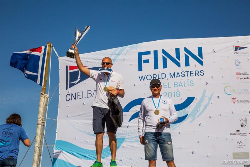 Masters podium at the Finn World Masters photo copyright Robert Deaves taken at Club Nautico El Balis and featuring the Finn class