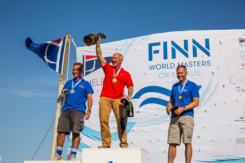Grand Masters podium at the Finn World Masters photo copyright Robert Deaves taken at Club Nautico El Balis and featuring the Finn class