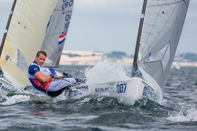 Ed Wright  on day 3 of Hempel Sailing World Championships Aarhus 2018 photo copyright Robert Deaves taken at Sailing Aarhus and featuring the Finn class
