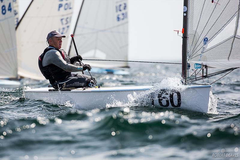 John Heyes on day 2 of the  2019 Finn World Masters in Skovshoved, Denmark photo copyright Robert Deaves taken at  and featuring the Finn class