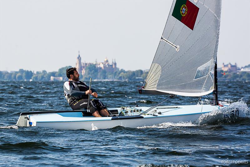 Felipe Silva on day 1 of the Finn European Masters in Schwerin photo copyright Robert Deaves taken at  and featuring the Finn class