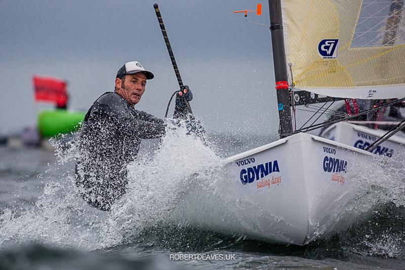 Alejandro Muscat on day 1 of the Finn Europeans in Gdynia, Poland photo copyright Robert Deaves taken at  and featuring the Finn class