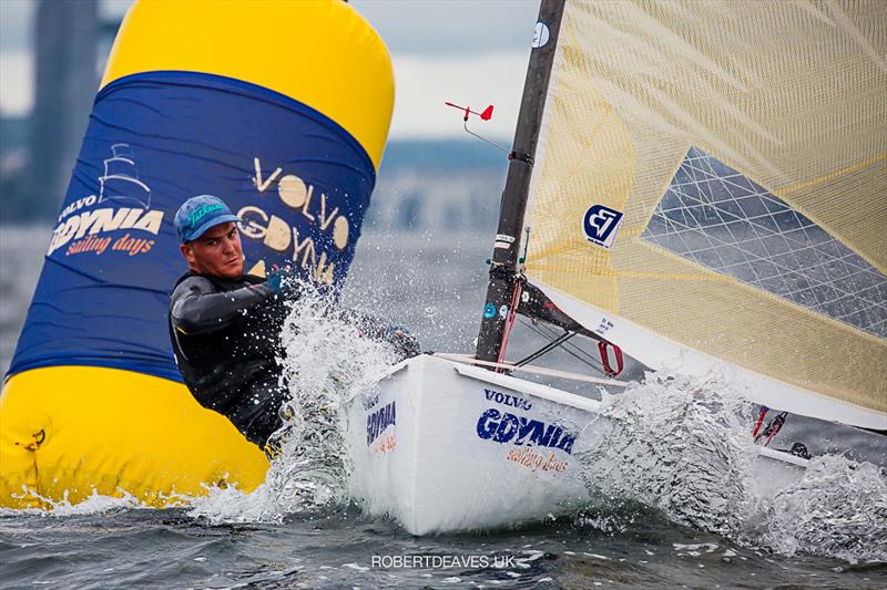 Joan Cardona on day 2 of the Finn Europeans in Gdynia, Poland photo copyright Robert Deaves taken at  and featuring the Finn class