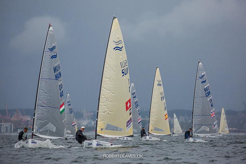 Race 4 on day 2 of the Finn Europeans in Gdynia, Poland photo copyright Robert Deaves taken at  and featuring the Finn class