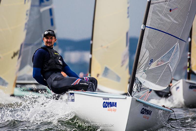 Giles Scott on day 2 of the Finn Europeans in Gdynia, Poland photo copyright Robert Deaves taken at  and featuring the Finn class