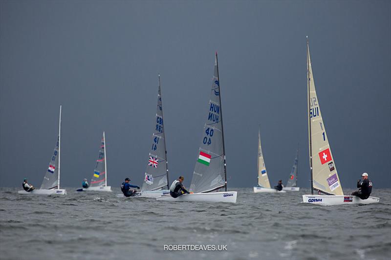 Race 6 on day 3 of the Finn Europeans in Gdynia, Poland photo copyright Robert Deaves taken at  and featuring the Finn class