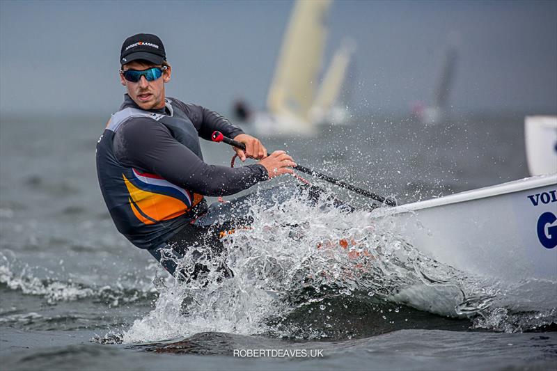 Nicholas Heiner on day 3 of the Finn Europeans in Gdynia, Poland photo copyright Robert Deaves taken at  and featuring the Finn class
