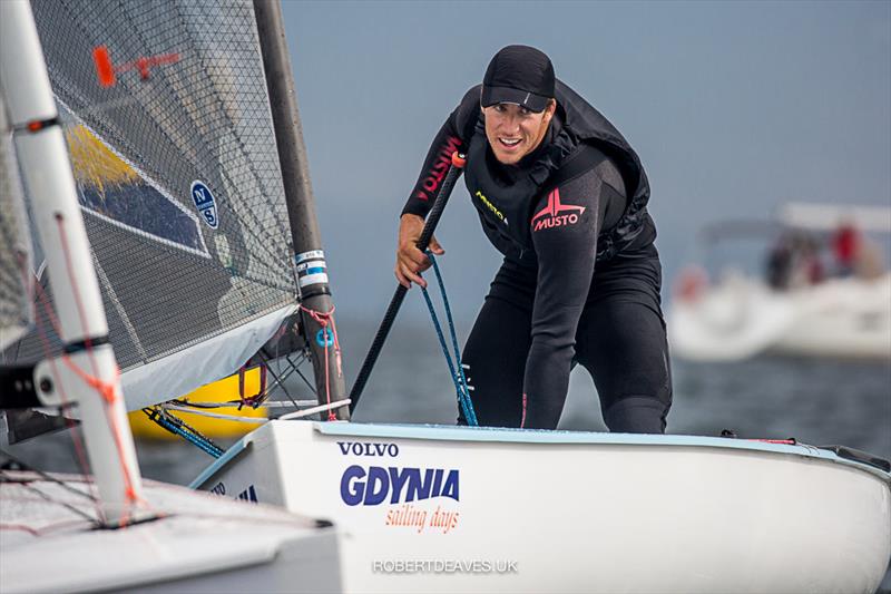 Josip Olujic on day 4 of the Finn Europeans in Gdynia, Poland photo copyright Robert Deaves taken at  and featuring the Finn class
