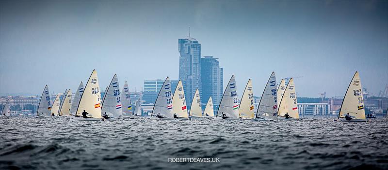 Race 8 on day 4 of the Finn Europeans in Gdynia, Poland photo copyright Robert Deaves taken at  and featuring the Finn class