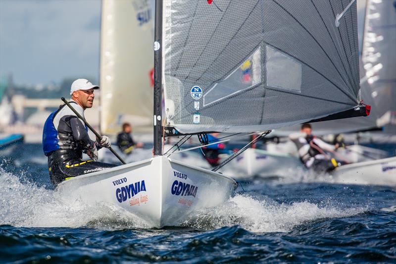 Milan Vujasinovic during the Finn Europeans in Gdynia, Poland photo copyright Robert Deaves taken at  and featuring the Finn class