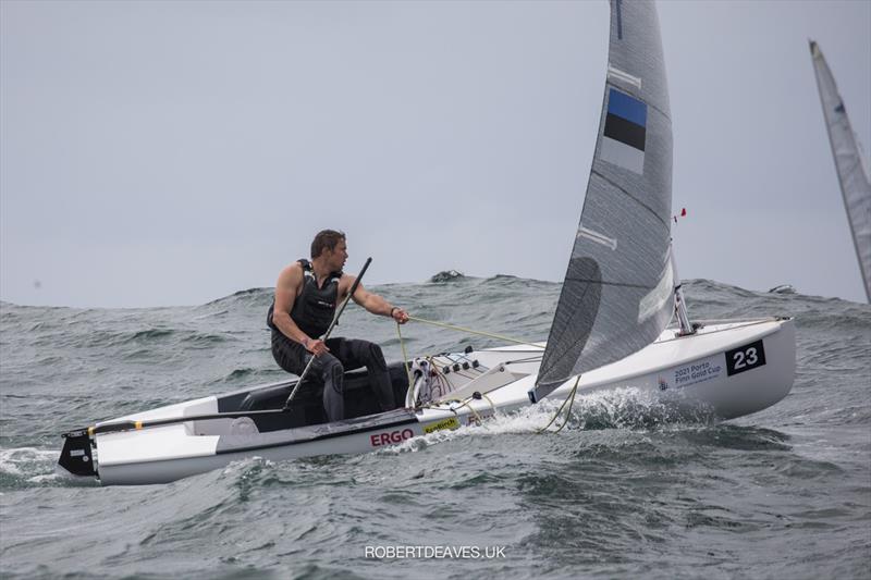 2021 Finn Gold Cup day 4: Taavi Valter Taveter, EST photo copyright Robert Deaves taken at Vilamoura Sailing and featuring the Finn class