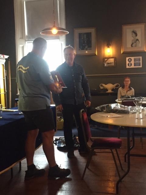 John Greenwood receives the Sunday Times Gold Cup for winning the British Finn Nationals at Torbay photo copyright Tania Hutchings / www.50northphotography.co.uk taken at Royal Torbay Yacht Club and featuring the Finn class