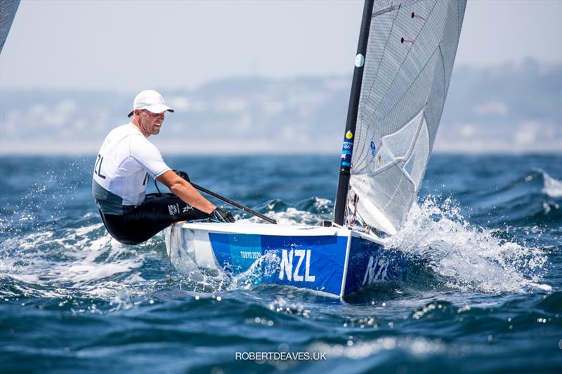 Josh Junior, NZL at the Tokyo 2020 Olympic Sailing Competition photo copyright Robert Deaves / www.robertdeaves.uk taken at  and featuring the Finn class