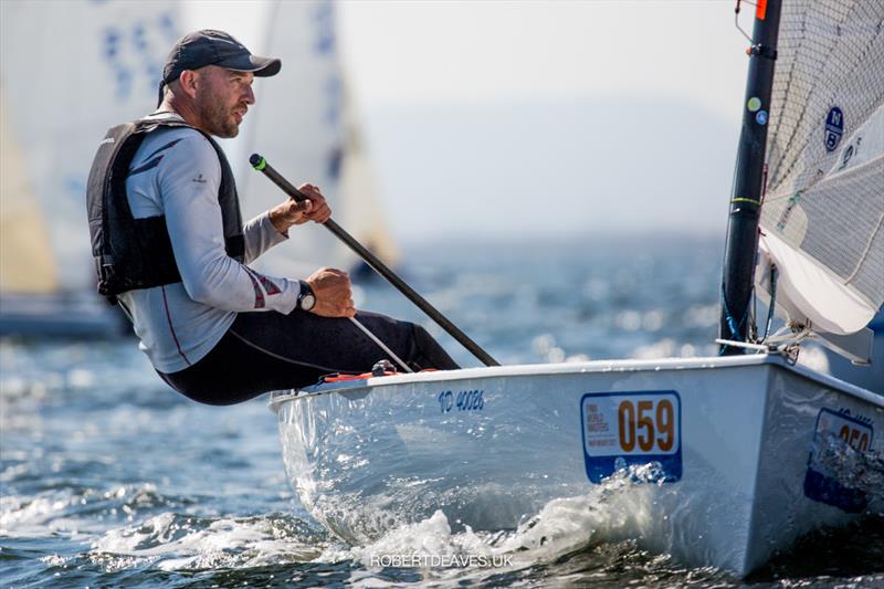 Simon Bovay on day 3 of the 2021 Finn World Masters photo copyright Robert Deaves taken at  and featuring the Finn class