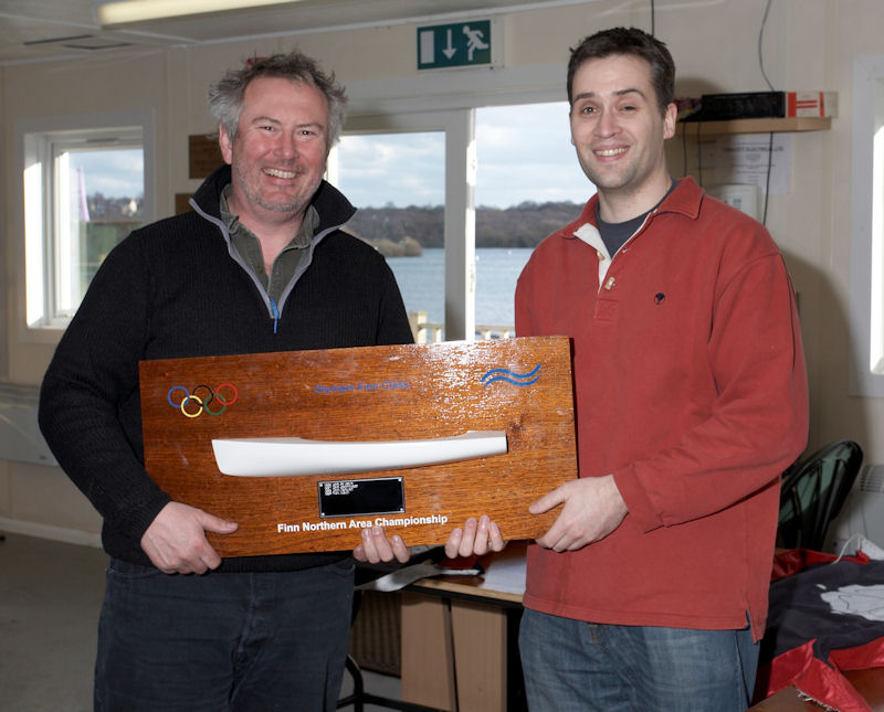 Winner of the Finn Northern Championships, John Greenwood, receives the trophy from Matt Cook, Commodore of West Riding SC photo copyright Nick Turley taken at West Riding Sailing Club and featuring the Finn class
