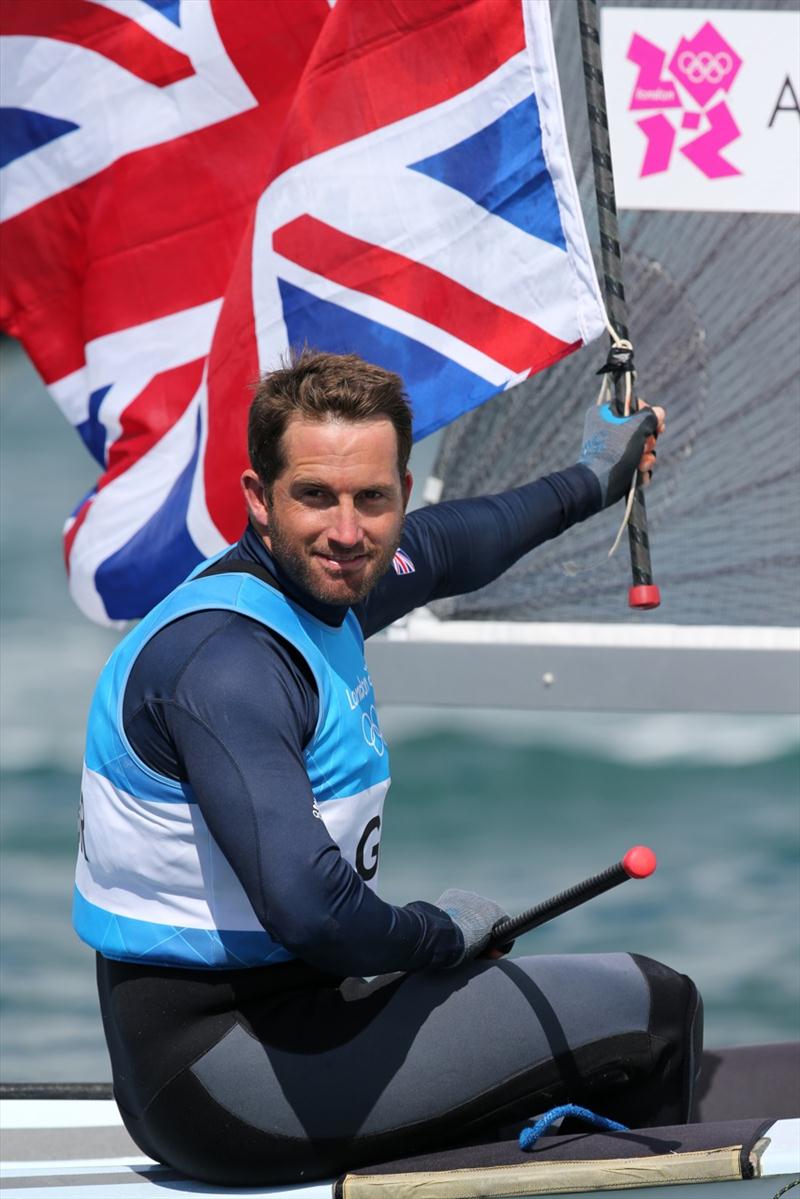 Ben Ainslie wins a historic fourth gold medal at the London 2012 Olympic Sailing Competition photo copyright Richard Langdon / Ocean Images taken at Weymouth & Portland Sailing Academy and featuring the Finn class