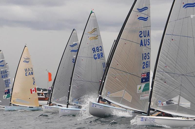 Finn fleet - Sail Melbourne International 2017 photo copyright Gordon Hyde taken at Royal Brighton Yacht Club and featuring the Finn class