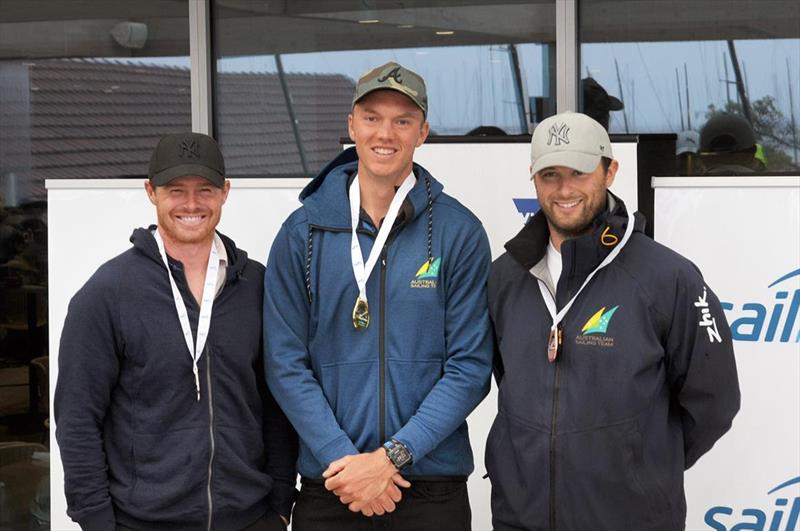 Finn podium Tom Slingsby, Jake Lilley, Oliver Tweddell - Sail Melbourne International 2017 - photo © Gordon Hyde