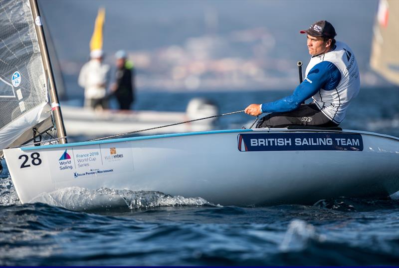 Ben Cornish on day 4 at 2018 World Cup Series Hyères photo copyright Richard Langdon / Sailing Energy taken at  and featuring the Finn class